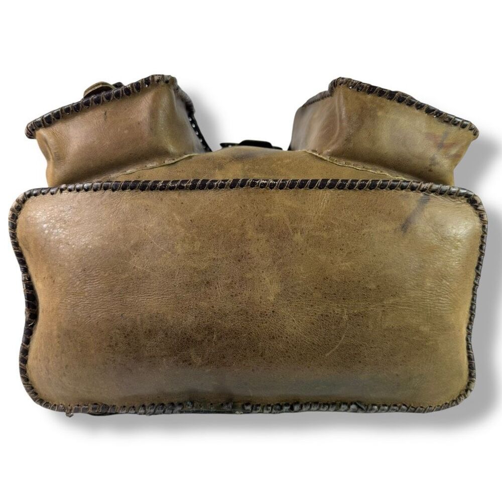 Vintage Distressed Handmade Rugged Rustic Soft Brown Tan Leather Backpack Bag - Picture 11 of 12